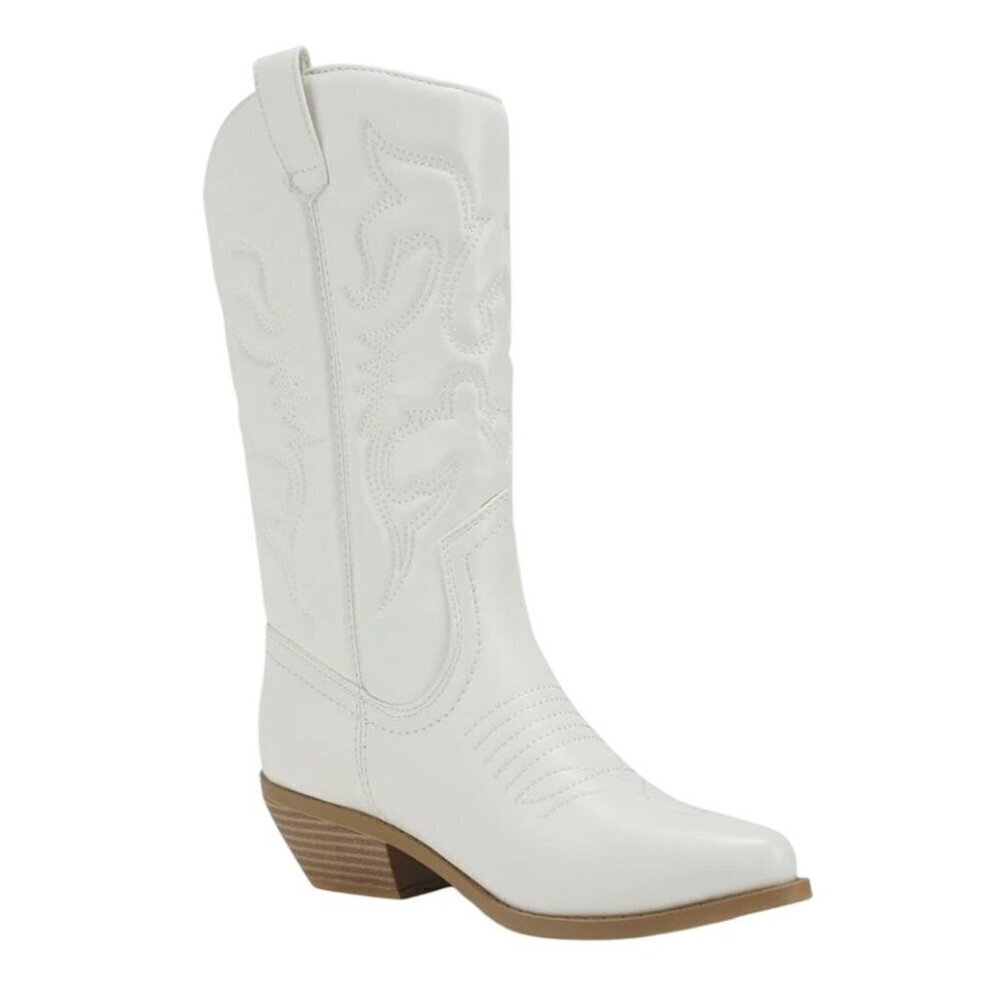 SODA / Reno / White / Embroidered / Western Cowboy Boots / With Low Block Heel - Picture 2 of 12